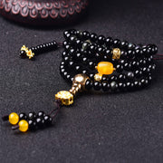Buddha Stones 108 Beads Natural Black Obsidian Lotus Fulfilment Mala Bracelet Bracelet Mala BS 3