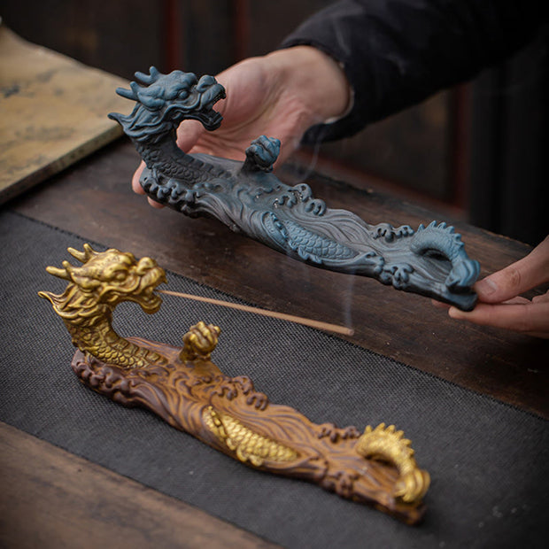 Buddha Stones Dragon Protection Ceramic Stick Incense Burner Decoration