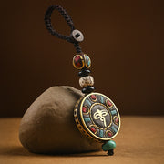 Buddha Stones Tibetan Om Mani Padme Hum Bodhi Seed Peace Key Chain Key Chain BS Wisdom Eye Pattern