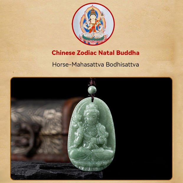 Buddha Stones Chinese Zodiac Natal Buddha Natural Jade Wealth Prosperity Necklace Pendant Necklaces & Pendants BS 17