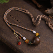 Buddha Stones Bai Qinan Agarwood Bead Luck Strength String Necklace Pendant