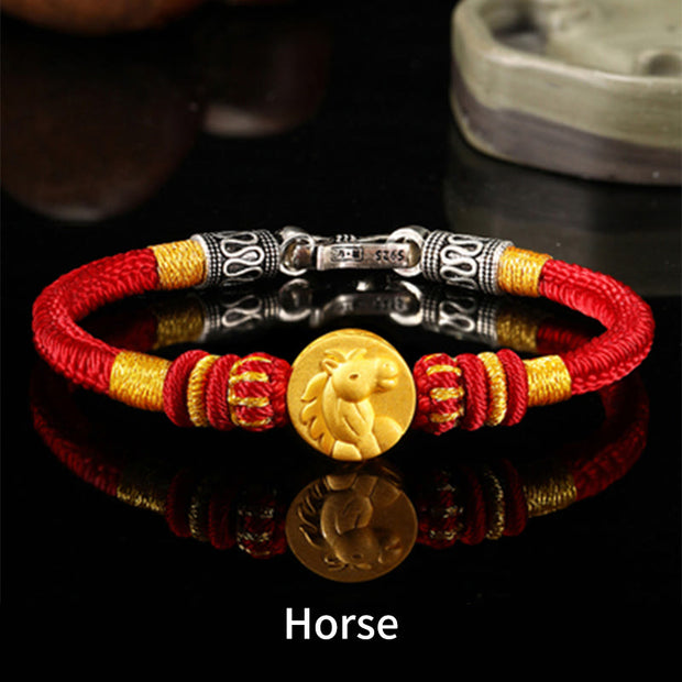 Buddha Stones 999 Gold Chinese Zodiac Auspicious Matches Om Mani Padme Hum Luck Handcrafted Bracelet Bracelet BS Horse 19cm