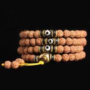 Buddha Stones 108 Mala Beads Rudraksha Bodhi Seed Dzi Bead Luck Wealth Bracelet Mala Bracelet BS 9