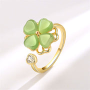Buddha Stones Cat's Eye Four Leaf Clover Zircon Love Rotatable Ring Ring BS 1