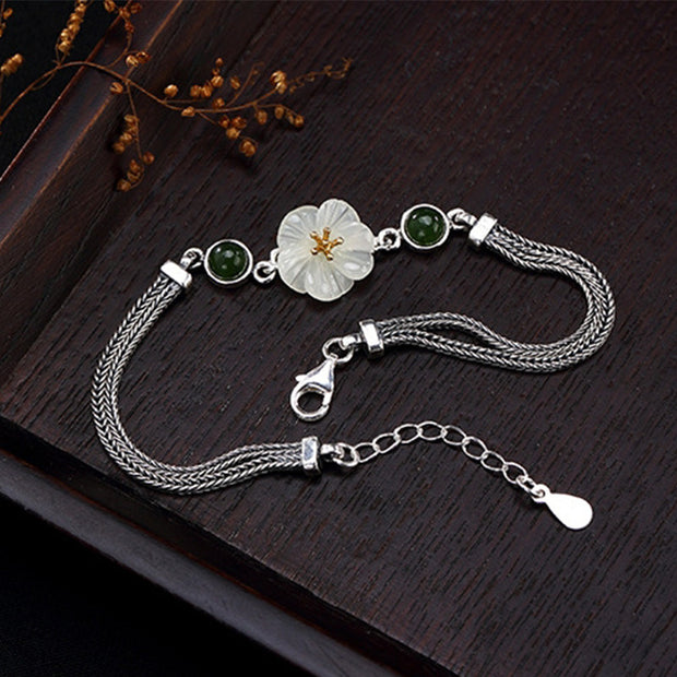 Buddha Stones White Jade Plum Flower Happiness Bracelet Bracelet BS 2