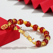 Buddha Stones 925 Sterling Silver Year of the Dragon Natural Red Agate Hetian Jade Fu Character Charm Strength Bracelet Bracelet BS 1