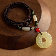 Buddha Stones PiXiu Peace Buckle Jade Small Leaf Red Sandalwood Cinnabar Agate Luck Necklace Pendant Necklaces & Pendants BS 13