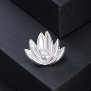 Buddha Stones 925 Sterling Silver Lotus Flower Pearl New Beginning Brooch Brooch BS 1