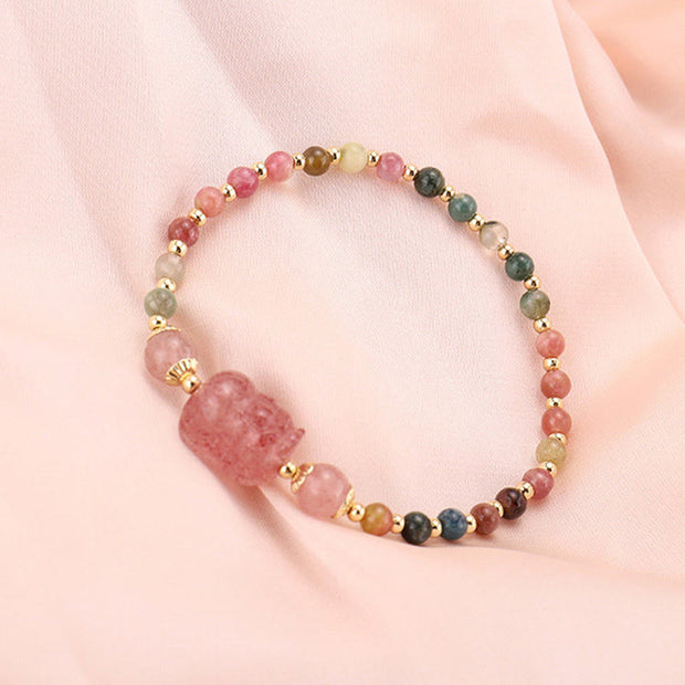 Buddha Stones Natural Tourmaline Garnet Strawberry Quartz PiXiu Moonstone Protection Bracelet Bracelet BS 2