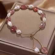 Buddha Stones Natural Blue Aventurine Crystal Pearl Bead Healing Bracelet Bracelet BS Strawberry Quartz