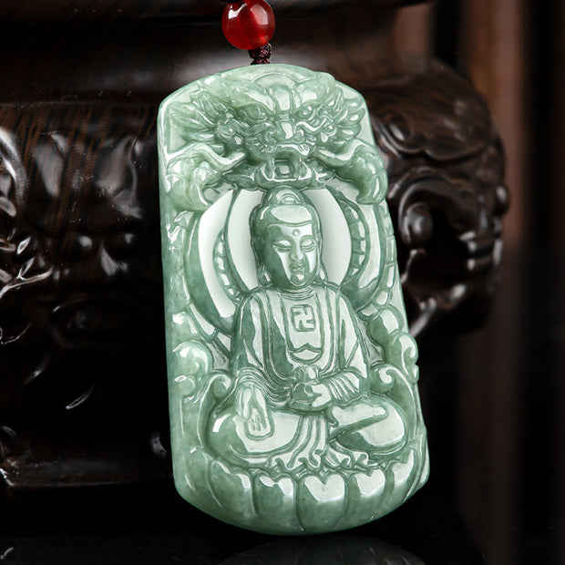 Buddha Stones Tathagata Buddha Dragon Jade Amulet Serenity String Necklace Necklaces & Pendants BS 1