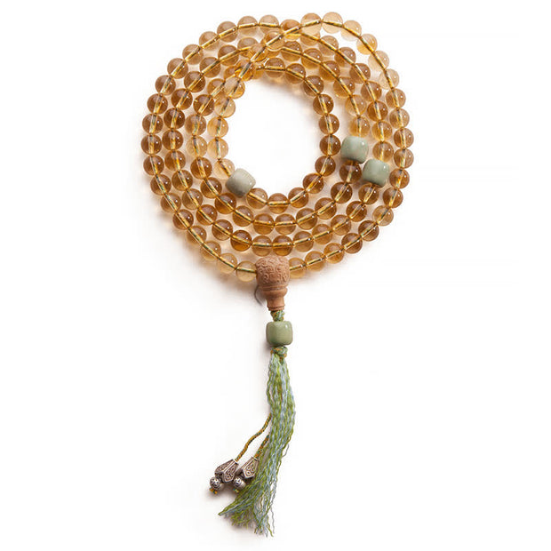 Buddha Stones 108 Mala Beads 925 Sterling Silver Citrine Sandalwood Turquoise Protection Prosperity Bracelet
