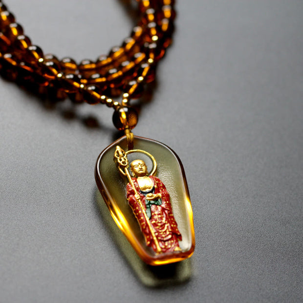 Buddha Stones Ksitigarbha Buddha Liuli Crystal Compassion Amulet Necklace Pendant Necklaces & Pendants BS 1