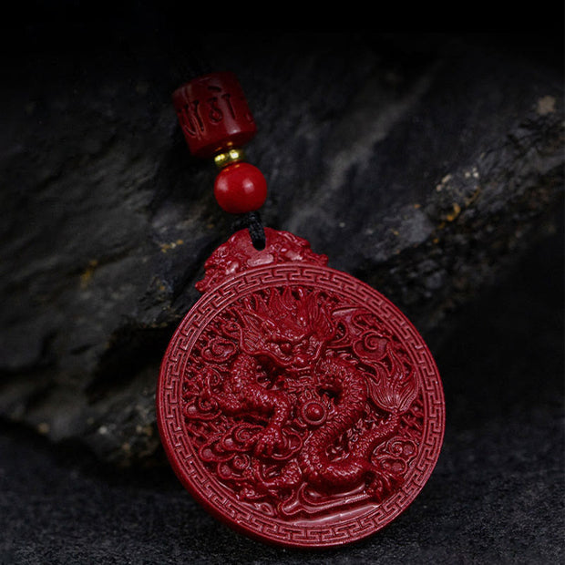 Buddha Stones Year of the Dragon Natural Cinnabar Dragon Protection Necklace Pendant