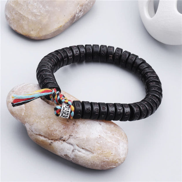 Buddha Stones Tibetan Coconut Shell Beads Engraved Om Mani Padme Hum Mantra Happiness Bracelet Bracelet BS 1
