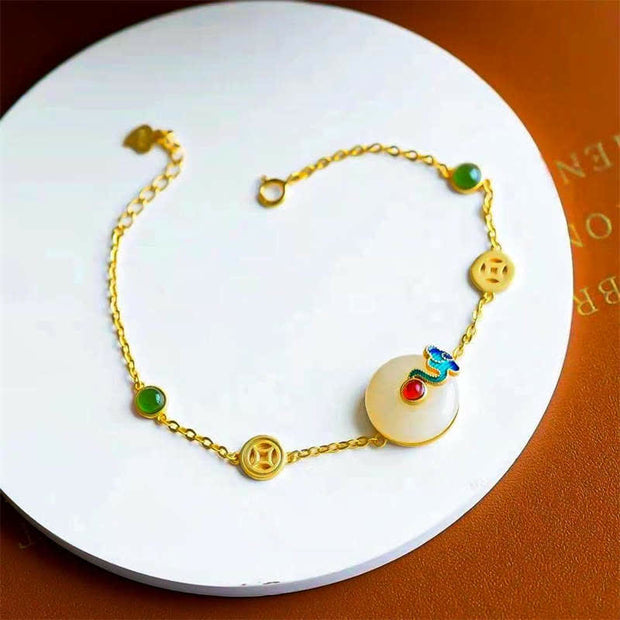 Buddha Stones White Jade Auspicious Cloud Fortune Bracelet Ring Earrings Necklace (Extra 35% Off | USE CODE: FS35) Bracelet BS 8