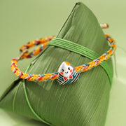 Buddha Stones 925 Sterling Silver Dragon Boat Festival Zongzi Pattern Luck Handmade Multicolored Rope Child Adult Bracelet