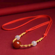 Buddha Stones Natural Red Agate Cat Eye Calm Braided String Bracelet Necklace Pendant Bracelet Necklaces & Pendants BS Red Agate&Cat Eye Red Rope Necklace 70cm