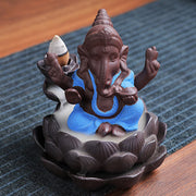 Buddha Stones Ganesh Elephant Purple Clay Backflow Smoke Fountain Protection Incense Burner