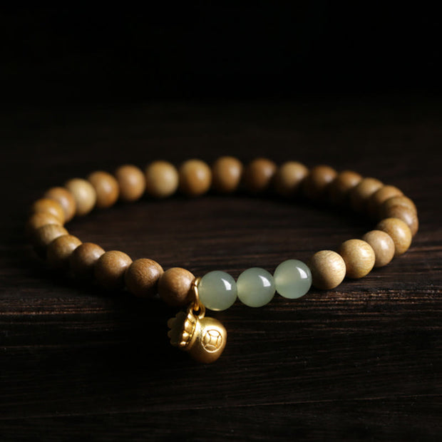 Buddha Stones Natural Sandalwood Hetian Jade Money Bag Protection Bracelet Bracelet BS 19cm