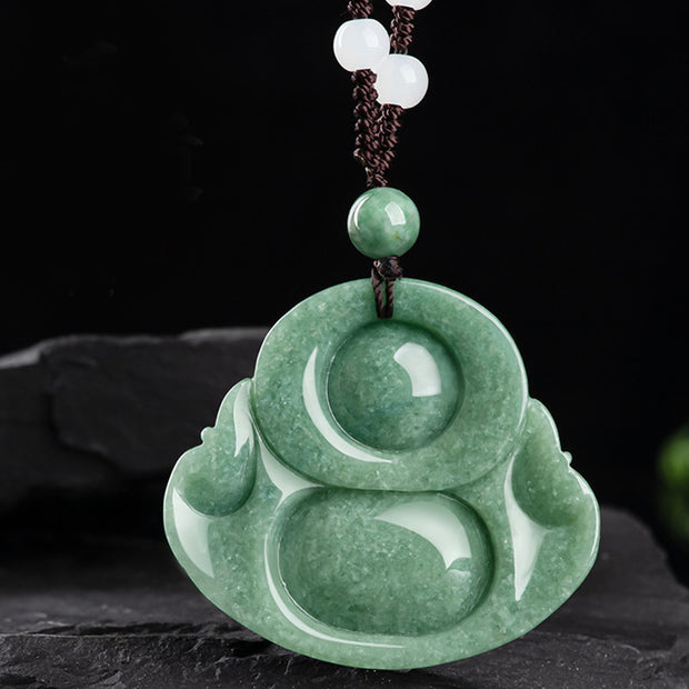 Buddha Stones Laughing Buddha Cyan Jade Harmony Necklace String Bead Pendant Necklaces & Pendants BS 6