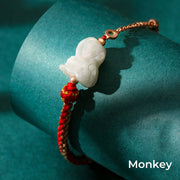 Buddha Stones 925 Sterling Silver Year of the Dragon Chinese Zodiac Jade Luck String Chain Bracelet Bracelet BS Monkey(Wrist Circumference 14-15cm)