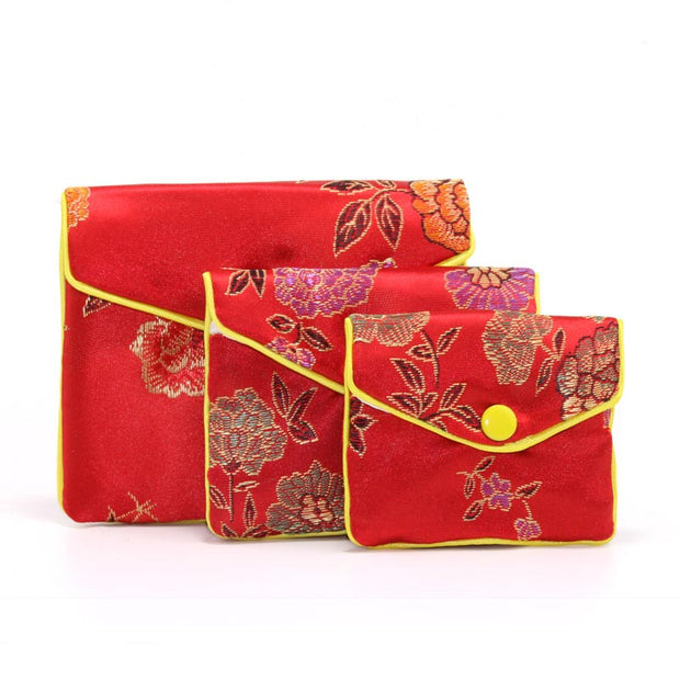 Buddha Stones Jewelry Silk Purse Pouch Gift Bags Decoration Decorations BS Red 10*12cm
