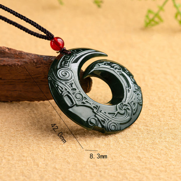 Buddha Stones One's Luck Improves Design Patern Natural Hetian Cyan Jade Success Necklace Pendant Necklaces & Pendants BS 7