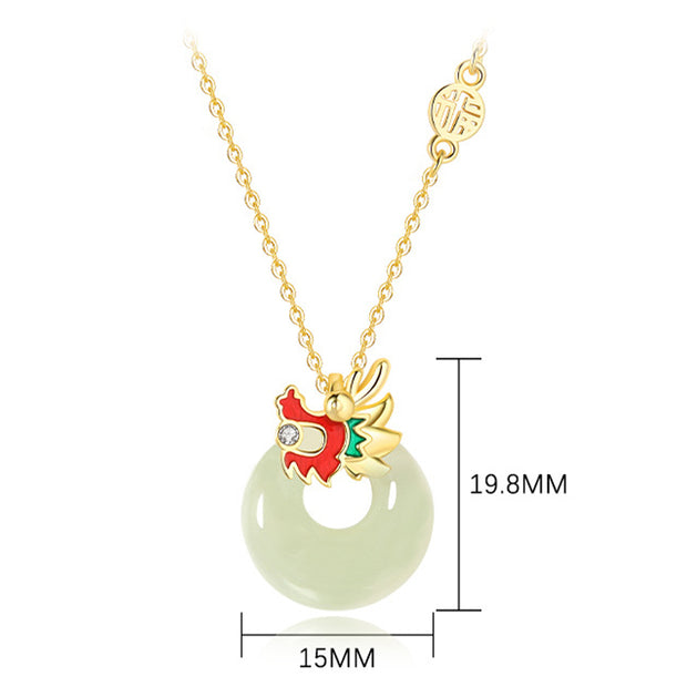 Buddha Stones 14K Gold Plated 925 Sterling Silver Year of the Dragon Hetian Jade Fu Character Luck Necklace Pendant Bracelet Bracelet Necklaces & Pendants BS 7