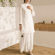 Buddha Stones 2Pcs Long Sleeve Yoga Clothing Meditation Clothing Top Pants Women's Set Clothes BS Beige(Top&Pants) XXL