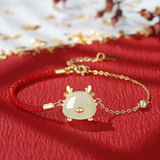 Buddha Stones 925 Sterling Silver Year of the Dragon Natural Hetian Jade Red Agate Cute Dragon Protection Success Bracelet Necklace Pendant Earrings Bracelet Necklaces & Pendants BS Dragon Red String Chain Bracelet Hetian Jade(Prosperity♥Abundance)