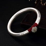 Buddha Stones 999 Sterling Silver Hetian Jade Plum Blossom Heart Sutra Red String Luck Bracelet Bangle Bracelet Bangle BS 7