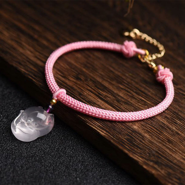 Buddha Stones Lucky Pink Crystal Fox Love String Bracelet