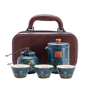 Buddha Stones Flower Chinese Gongfu Ceramic Teapot Portable Outdoor Travel Tea Set Bag
