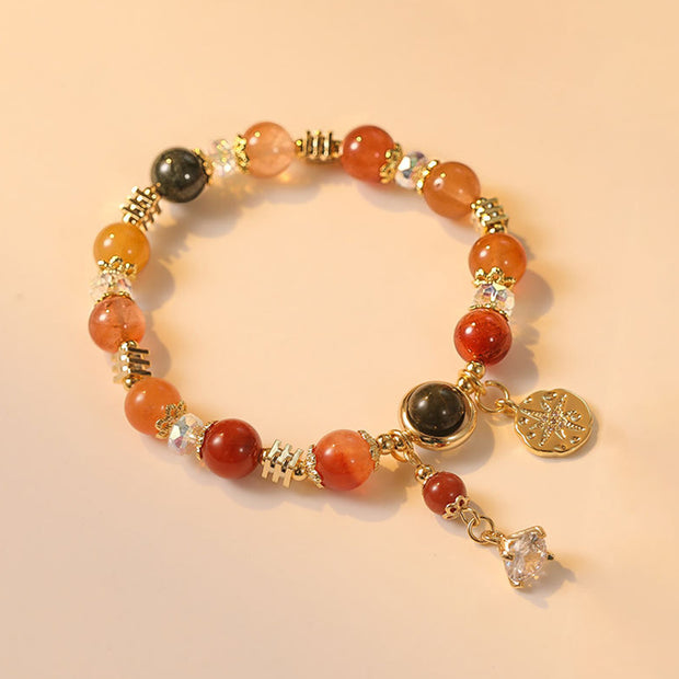 Buddha Stones Natural Multicolored Rutilated Quartz Eight-pointed Star Flower Wealth Bracelet