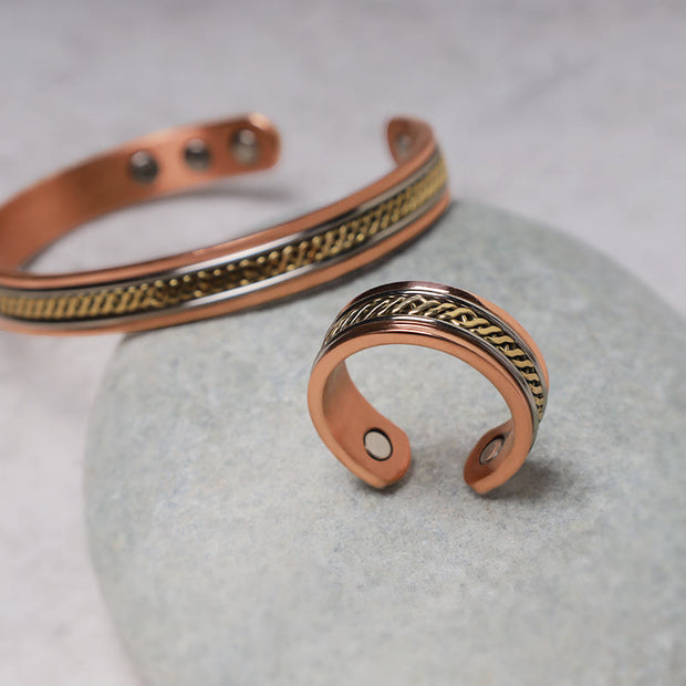 Buddha Stones Magnetic Copper Balance Adjustable Cuff Bracelet Bangle Ring Bracelet Bangle BS 5