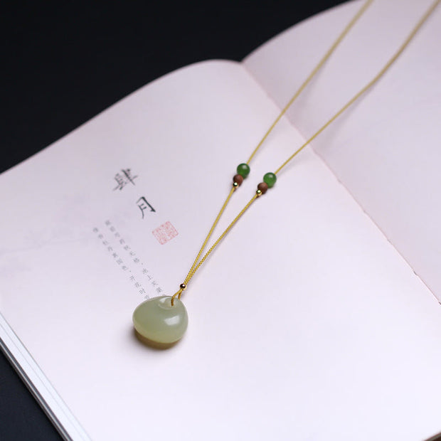 Buddha Stones Natural Hetian Jade Small Bag Pattern Prosperity String Necklace Pendant Necklaces & Pendants BS 10