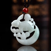 Buddha Stones Year of the Rabbit White Jade Crescent Moon Protection Necklace Pendant Necklaces & Pendants BS 1