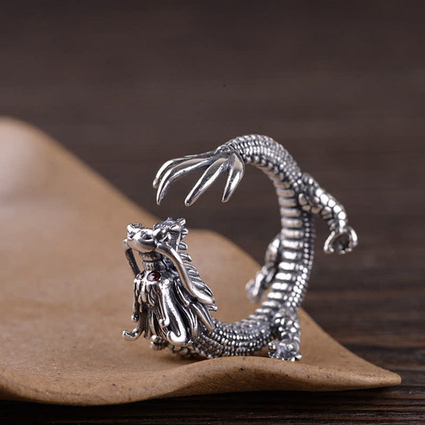 Buddha Stones 925 Sterling Silver Dragon Luck Protection Ring