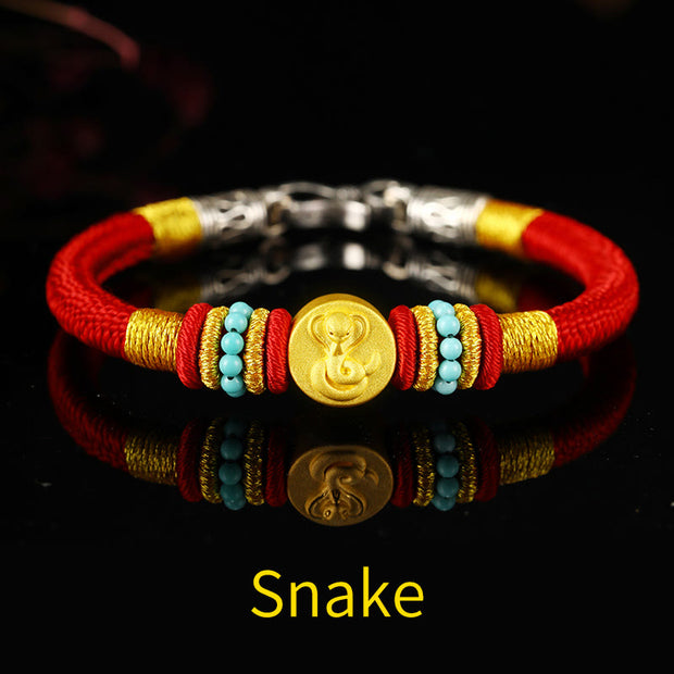 Buddha Stones 999 Gold Chinese Zodiac Om Mani Padme Hum King Kong Knot Protection Handcrafted Bracelet Bracelet BS Snake 19cm