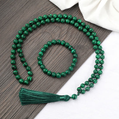 Buddha Stones 108 Mala Beads Malachite Protection Bracelet