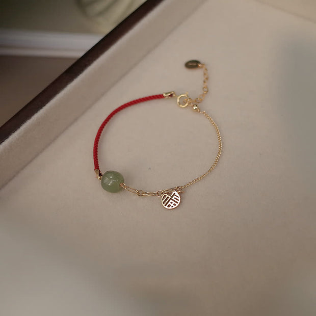 Buddhastoneshop Beaded Jade Luck String Chain Bracelet