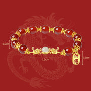 Buddha Stones 925 Sterling Silver Year of the Dragon Natural Red Agate Hetian Jade Fu Character Charm Strength Bracelet Bracelet BS 4