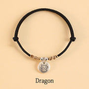 Buddha Stones Handmade 999 Sterling Silver Year of the Dragon Cute Chinese Zodiac Luck Braided Bracelet Bracelet BS Black Rope Dragon(Wrist Circumference 14-17cm)