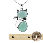 "Save A Cat" Cute Cat Pattern Natural Crystal Protection Cat-Loving Pendant Necklace Necklaces & Pendants BS Green Aventurine