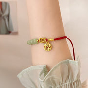 Buddha Stones Handcrafted Jade Bead Fu Character Charm Luck Red Rope Bracelet Bracelet BS 8