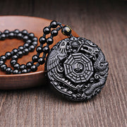 Buddha Stones Bagua Dragon Phoenix Obsidian Fulfilment Pendant Necklace Necklaces & Pendants BS 7