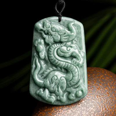 Buddha Stones Year of the Dragon Chinese Zodiac Dragon Jade Success Amulet Necklace Pendant Necklaces & Pendants BS Dragon(Protection♥Success)