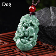 Buddha Stones Natural Jade 12 Chinese Zodiac Prosperity Necklace Pendant Necklaces & Pendants BS Dog