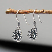 Buddha Stones 925 Sterling Silver Lotus Flower Enlightenment Earrings Earrings BS 2
